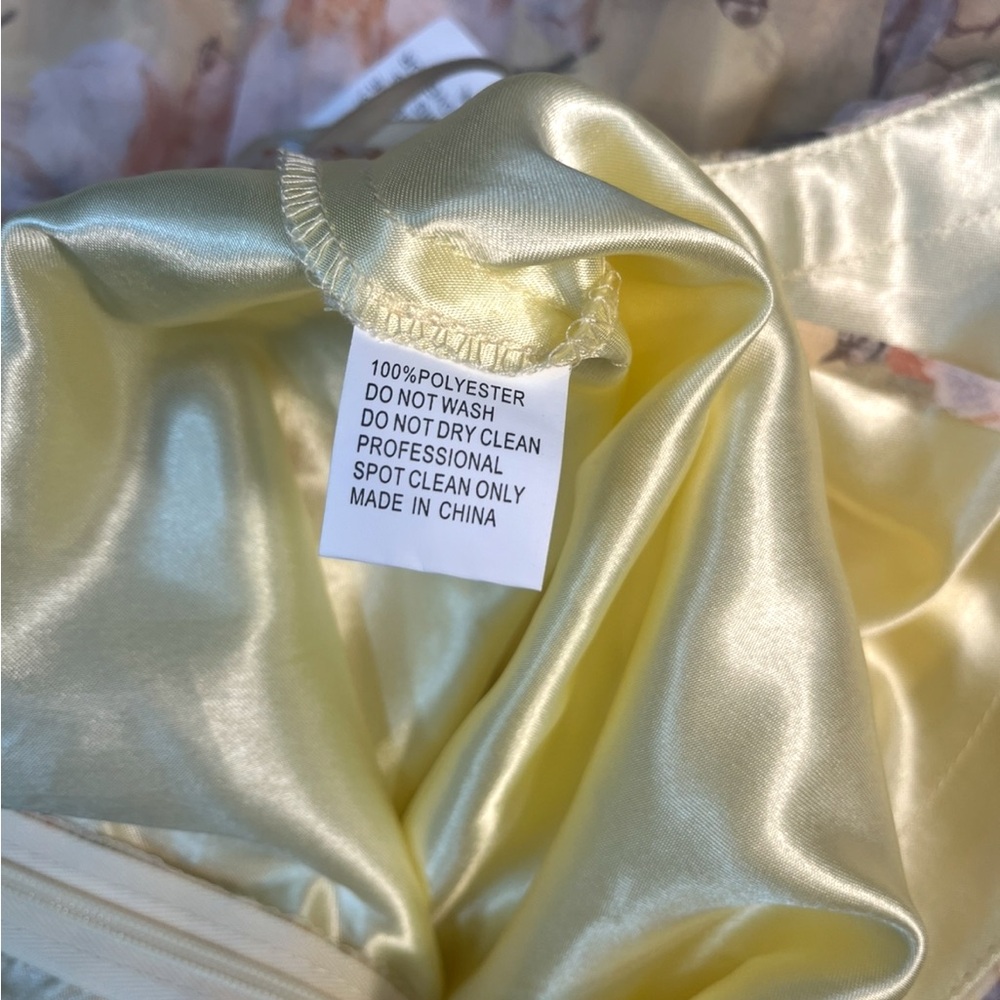 leena for Mac Duggal Yellow Floral Empire Waist Ruffled Mini Dress Size 6 - Picture 10 of 13